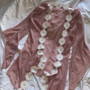 Sheer Pink Top with White Flowers